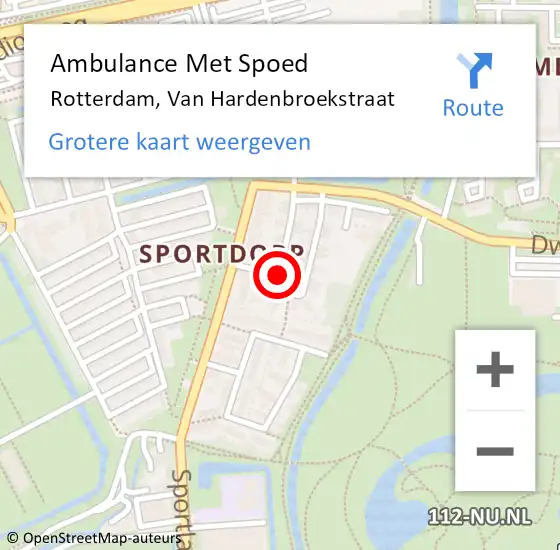 Locatie op kaart van de 112 melding: Ambulance Met Spoed Naar Rotterdam, Van Hardenbroekstraat op 22 mei 2022 21:49