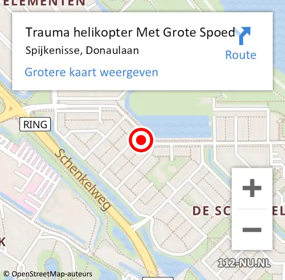 Locatie op kaart van de 112 melding: Trauma helikopter Met Grote Spoed Naar Spijkenisse, Donaulaan op 22 mei 2022 21:53