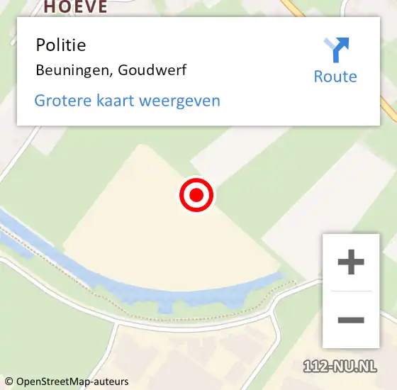 Locatie op kaart van de 112 melding: Politie Beuningen, Goudwerf op 22 mei 2022 22:00