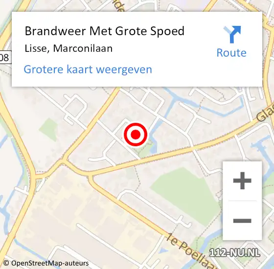 Locatie op kaart van de 112 melding: Brandweer Met Grote Spoed Naar Lisse, Marconilaan op 22 mei 2022 22:06