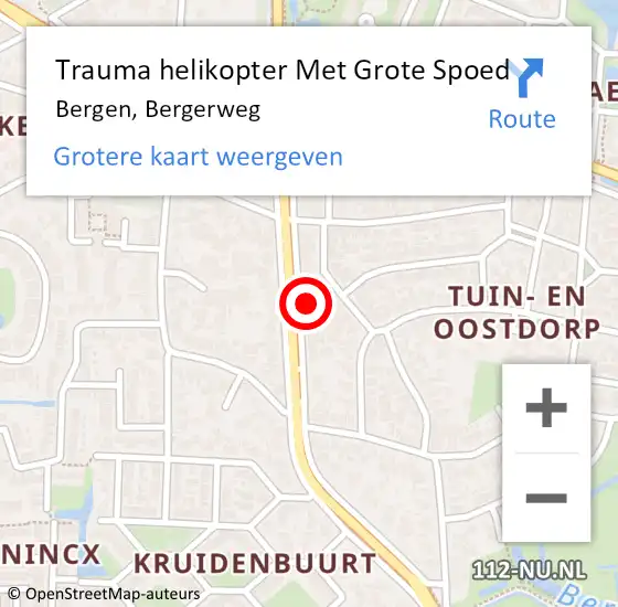 Locatie op kaart van de 112 melding: Trauma helikopter Met Grote Spoed Naar Bergen, Bergerweg op 22 mei 2022 22:17