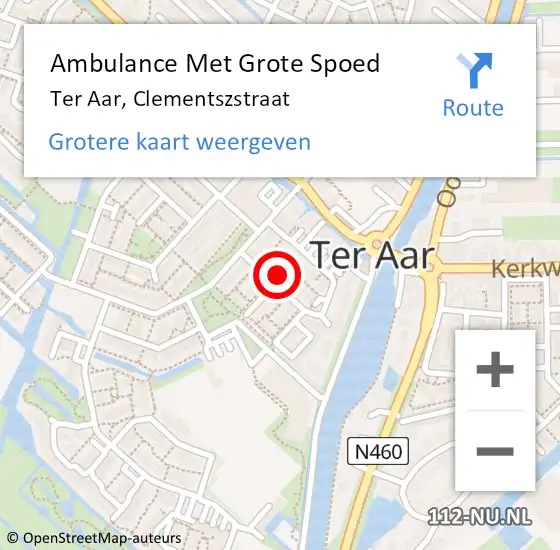 Locatie op kaart van de 112 melding: Ambulance Met Grote Spoed Naar Ter Aar, Clementszstraat op 22 mei 2022 22:22