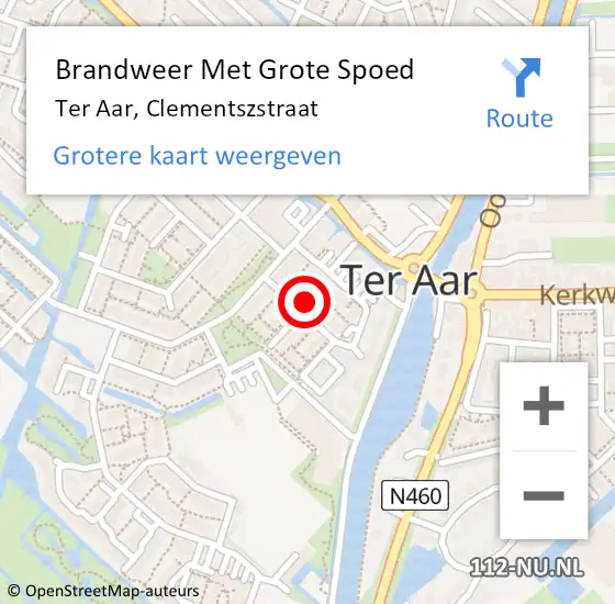 Locatie op kaart van de 112 melding: Brandweer Met Grote Spoed Naar Ter Aar, Clementszstraat op 22 mei 2022 22:39