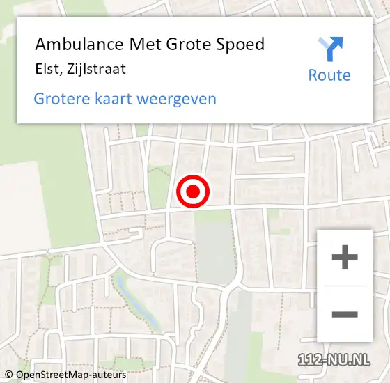 Locatie op kaart van de 112 melding: Ambulance Met Grote Spoed Naar Elst, Zijlstraat op 22 mei 2022 22:58