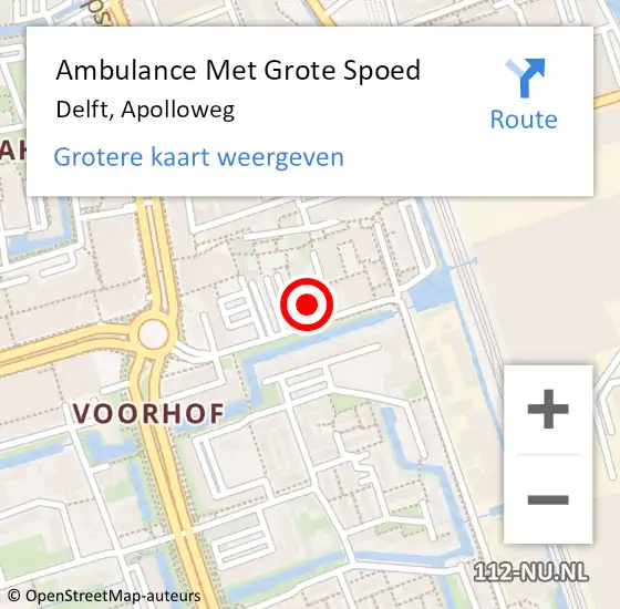 Locatie op kaart van de 112 melding: Ambulance Met Grote Spoed Naar Delft, Apolloweg op 22 mei 2022 22:59