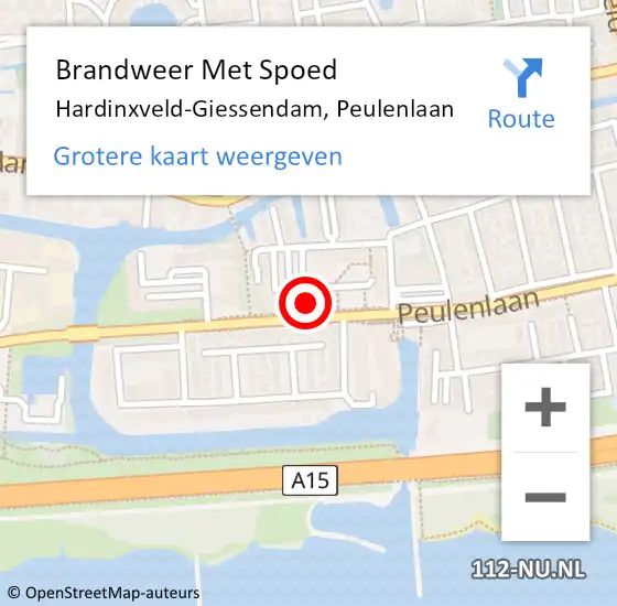 Locatie op kaart van de 112 melding: Brandweer Met Spoed Naar Hardinxveld-Giessendam, Peulenlaan op 22 mei 2022 23:04