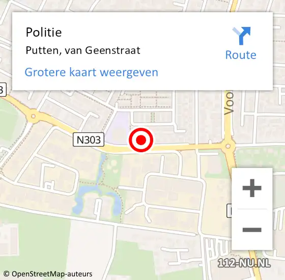 Locatie op kaart van de 112 melding: Politie Putten, van Geenstraat op 22 mei 2022 23:37