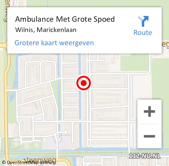Locatie op kaart van de 112 melding: Ambulance Met Grote Spoed Naar Wilnis, Marickenlaan op 22 mei 2022 23:39