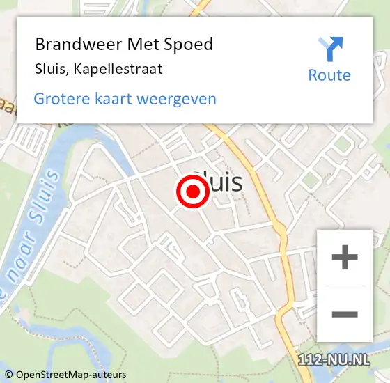 Locatie op kaart van de 112 melding: Brandweer Met Spoed Naar Sluis, Kapellestraat op 23 mei 2022 00:09