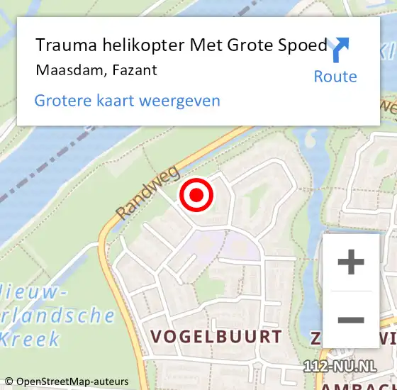 Locatie op kaart van de 112 melding: Trauma helikopter Met Grote Spoed Naar Maasdam, Fazant op 23 mei 2022 00:46