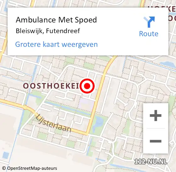 Locatie op kaart van de 112 melding: Ambulance Met Spoed Naar Bleiswijk, Futendreef op 23 mei 2022 01:05