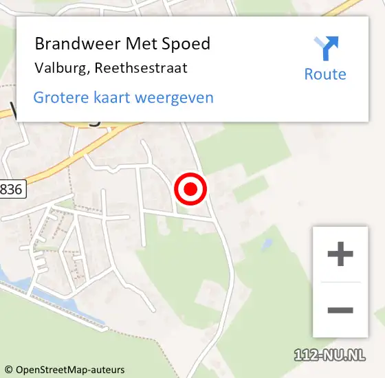 Locatie op kaart van de 112 melding: Brandweer Met Spoed Naar Valburg, Reethsestraat op 23 mei 2022 01:09