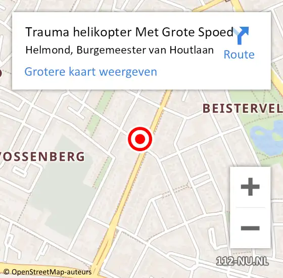 Locatie op kaart van de 112 melding: Trauma helikopter Met Grote Spoed Naar Helmond, Burgemeester van Houtlaan op 23 mei 2022 01:16