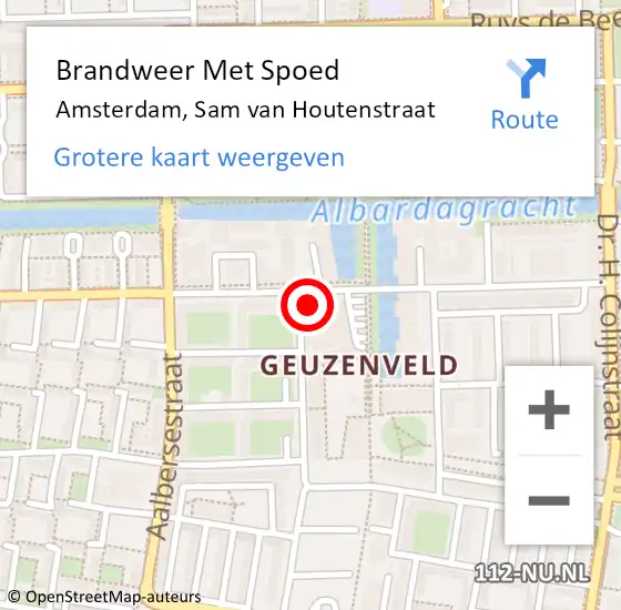 Locatie op kaart van de 112 melding: Brandweer Met Spoed Naar Amsterdam, Sam van Houtenstraat op 23 mei 2022 01:35