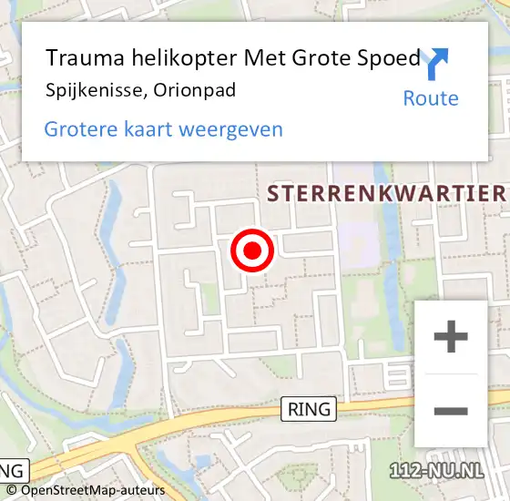 Locatie op kaart van de 112 melding: Trauma helikopter Met Grote Spoed Naar Spijkenisse, Orionpad op 23 mei 2022 04:27