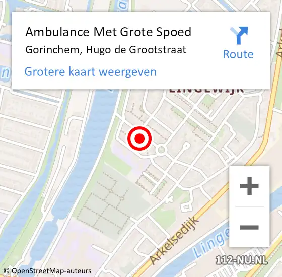Locatie op kaart van de 112 melding: Ambulance Met Grote Spoed Naar Gorinchem, Hugo de Grootstraat op 23 mei 2022 04:31