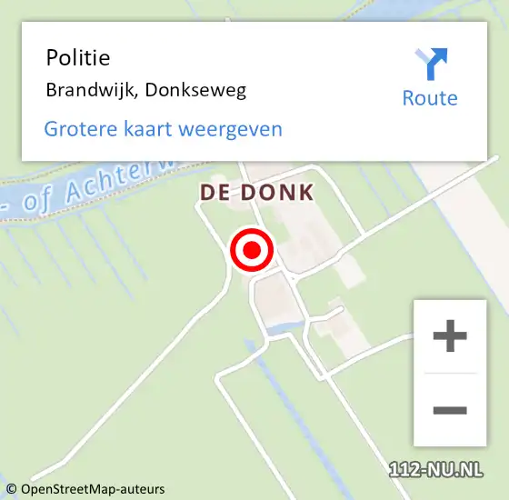 Locatie op kaart van de 112 melding: Politie Brandwijk, Donkseweg op 23 mei 2022 06:06