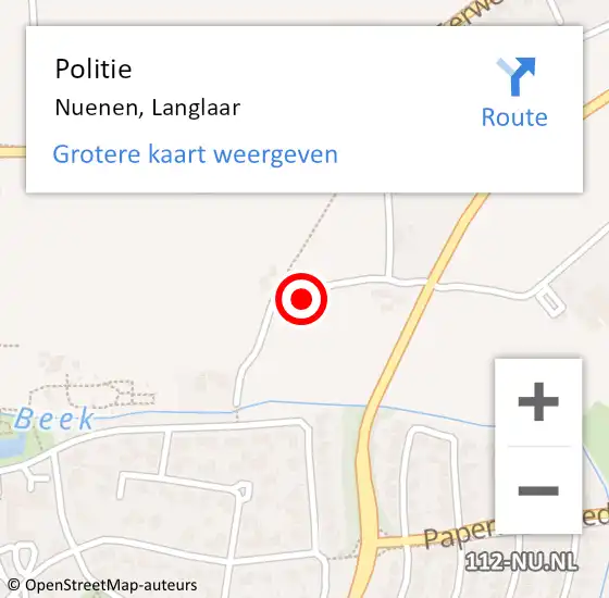 Locatie op kaart van de 112 melding: Politie Nuenen, Langlaar op 23 mei 2022 06:36