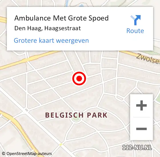 Locatie op kaart van de 112 melding: Ambulance Met Grote Spoed Naar Den Haag, Haagsestraat op 23 mei 2022 07:01