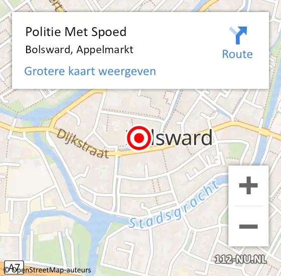 Locatie op kaart van de 112 melding: Politie Met Spoed Naar Bolsward, Appelmarkt op 23 mei 2022 07:04