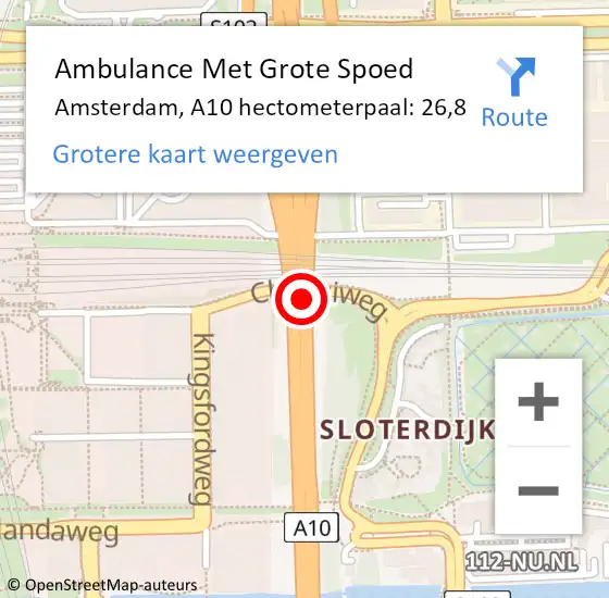 Locatie op kaart van de 112 melding: Ambulance Met Grote Spoed Naar Amsterdam, A10 hectometerpaal: 26,8 op 23 mei 2022 07:04