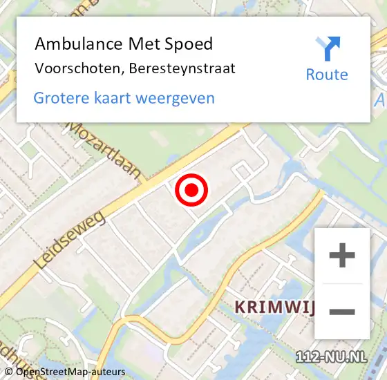 Locatie op kaart van de 112 melding: Ambulance Met Spoed Naar Voorschoten, Beresteynstraat op 23 mei 2022 07:05