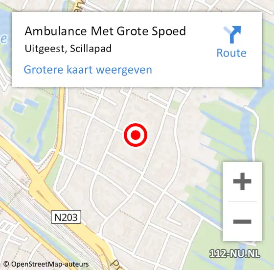 Locatie op kaart van de 112 melding: Ambulance Met Grote Spoed Naar Uitgeest, Scillapad op 23 mei 2022 07:11