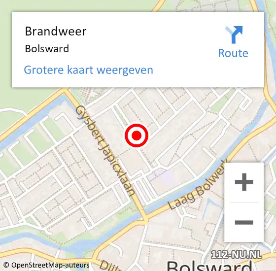 Locatie op kaart van de 112 melding: Brandweer Bolsward op 23 mei 2022 07:16