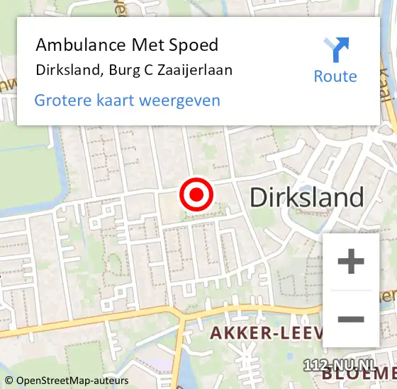 Locatie op kaart van de 112 melding: Ambulance Met Spoed Naar Dirksland, Burg C Zaaijerlaan op 23 mei 2022 07:38