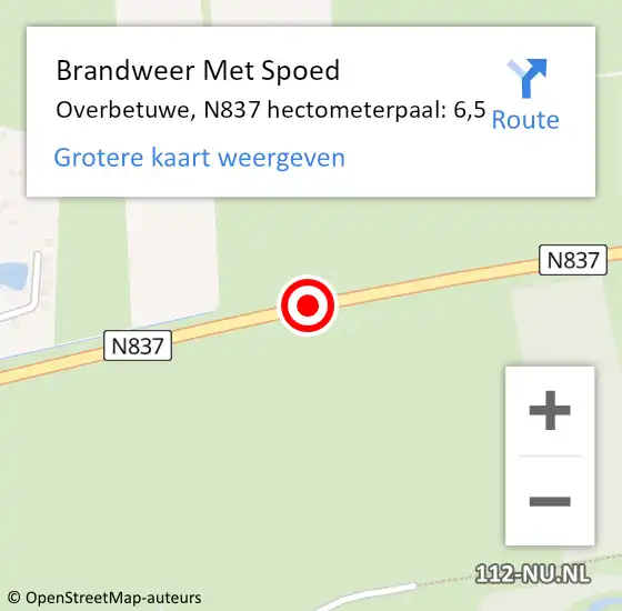 Locatie op kaart van de 112 melding: Brandweer Met Spoed Naar Overbetuwe, N837 hectometerpaal: 6,5 op 23 mei 2022 07:43