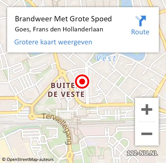 Locatie op kaart van de 112 melding: Brandweer Met Grote Spoed Naar Goes, Frans den Hollanderlaan op 23 mei 2022 07:55