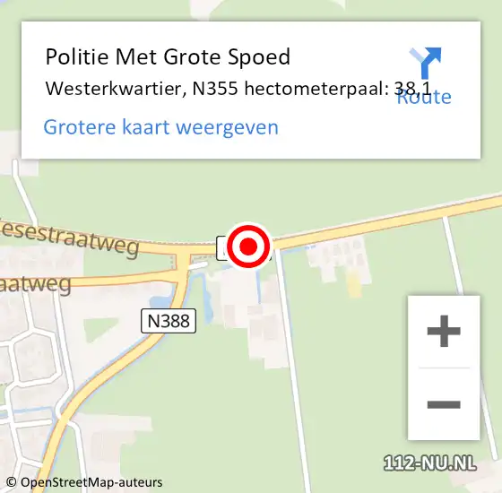 Locatie op kaart van de 112 melding: Politie Met Grote Spoed Naar Westerkwartier, N355 hectometerpaal: 38,1 op 23 mei 2022 08:15