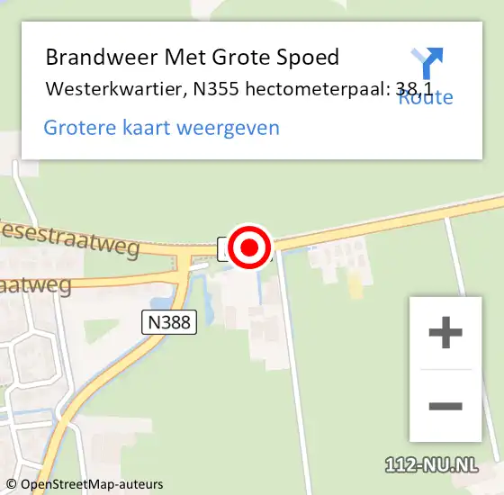 Locatie op kaart van de 112 melding: Brandweer Met Grote Spoed Naar Westerkwartier, N355 hectometerpaal: 38,1 op 23 mei 2022 08:16