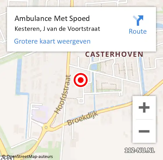 Locatie op kaart van de 112 melding: Ambulance Met Spoed Naar Kesteren, J van de Voortstraat op 23 mei 2022 08:51