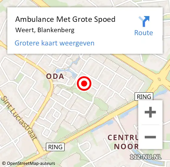 Locatie op kaart van de 112 melding: Ambulance Met Grote Spoed Naar Weert, Blankenberg op 23 mei 2022 08:59