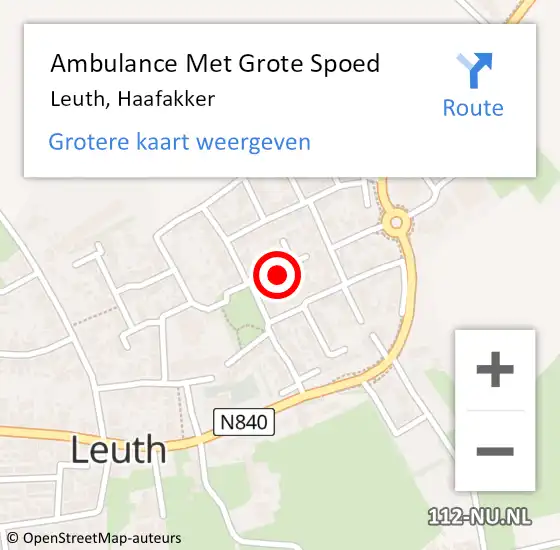 Locatie op kaart van de 112 melding: Ambulance Met Grote Spoed Naar Leuth, Haafakker op 23 mei 2022 09:08