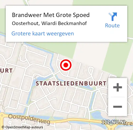 Locatie op kaart van de 112 melding: Brandweer Met Grote Spoed Naar Oosterhout, Wiardi Beckmanhof op 23 mei 2022 09:14