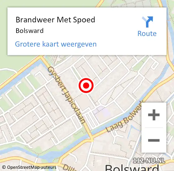 Locatie op kaart van de 112 melding: Brandweer Met Spoed Naar Bolsward op 23 mei 2022 09:23