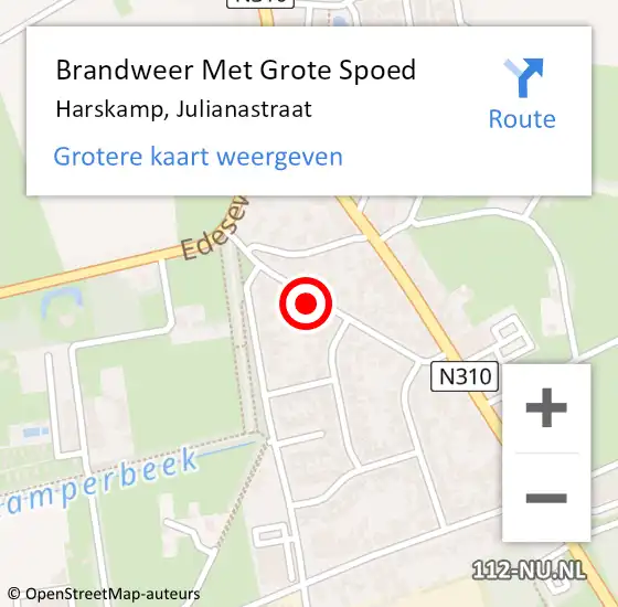 Locatie op kaart van de 112 melding: Brandweer Met Grote Spoed Naar Harskamp, Julianastraat op 23 mei 2022 09:38