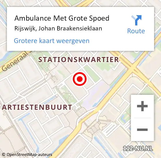 Locatie op kaart van de 112 melding: Ambulance Met Grote Spoed Naar Rijswijk, Johan Braakensieklaan op 23 mei 2022 09:41