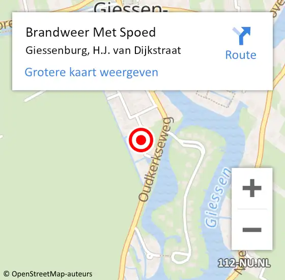 Locatie op kaart van de 112 melding: Brandweer Met Spoed Naar Giessenburg, H.J. van Dijkstraat op 23 mei 2022 10:38