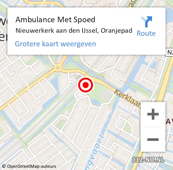 Locatie op kaart van de 112 melding: Ambulance Met Spoed Naar Nieuwerkerk aan den IJssel, Oranjepad op 23 mei 2022 10:57