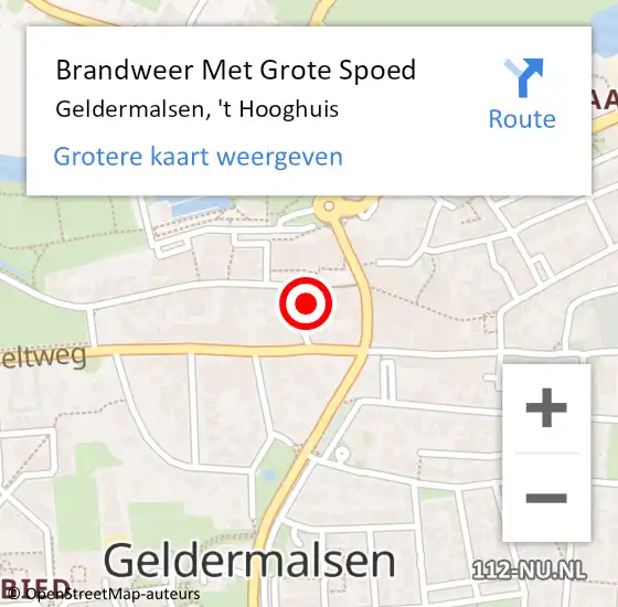 Locatie op kaart van de 112 melding: Brandweer Met Grote Spoed Naar Geldermalsen, 't Hooghuis op 23 mei 2022 10:59