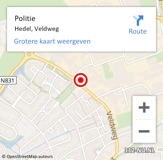 Locatie op kaart van de 112 melding: Politie Hedel, Veldweg op 23 mei 2022 11:04