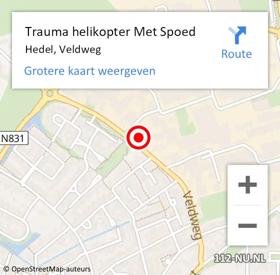 Locatie op kaart van de 112 melding: Trauma helikopter Met Spoed Naar Hedel, Veldweg op 23 mei 2022 11:08