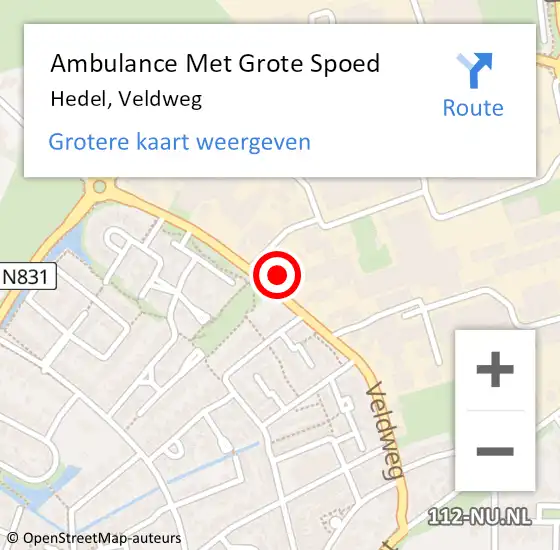 Locatie op kaart van de 112 melding: Ambulance Met Grote Spoed Naar Hedel, Veldweg op 23 mei 2022 11:09