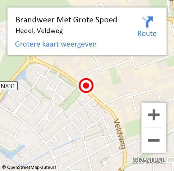 Locatie op kaart van de 112 melding: Brandweer Met Grote Spoed Naar Hedel, Veldweg op 23 mei 2022 11:10