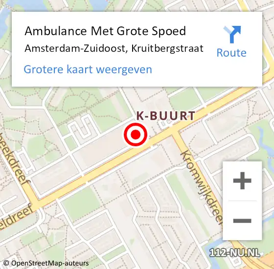 Locatie op kaart van de 112 melding: Ambulance Met Grote Spoed Naar Amsterdam-Zuidoost, Kruitbergstraat op 23 mei 2022 11:32