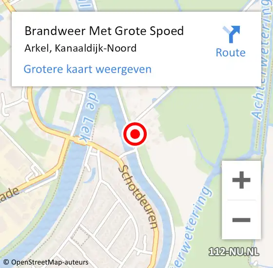 Locatie op kaart van de 112 melding: Brandweer Met Grote Spoed Naar Arkel, Kanaaldijk-Noord op 23 mei 2022 11:55