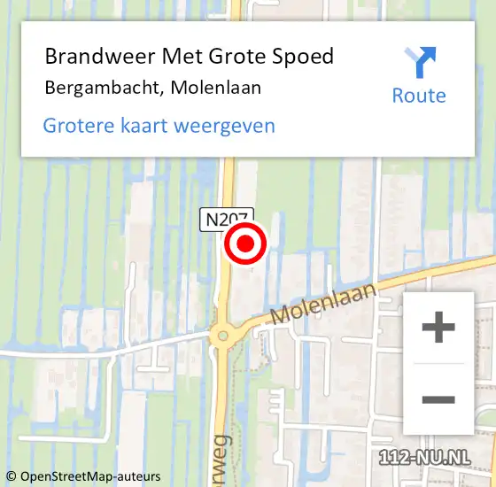 Locatie op kaart van de 112 melding: Brandweer Met Grote Spoed Naar Bergambacht, Molenlaan op 23 mei 2022 11:57